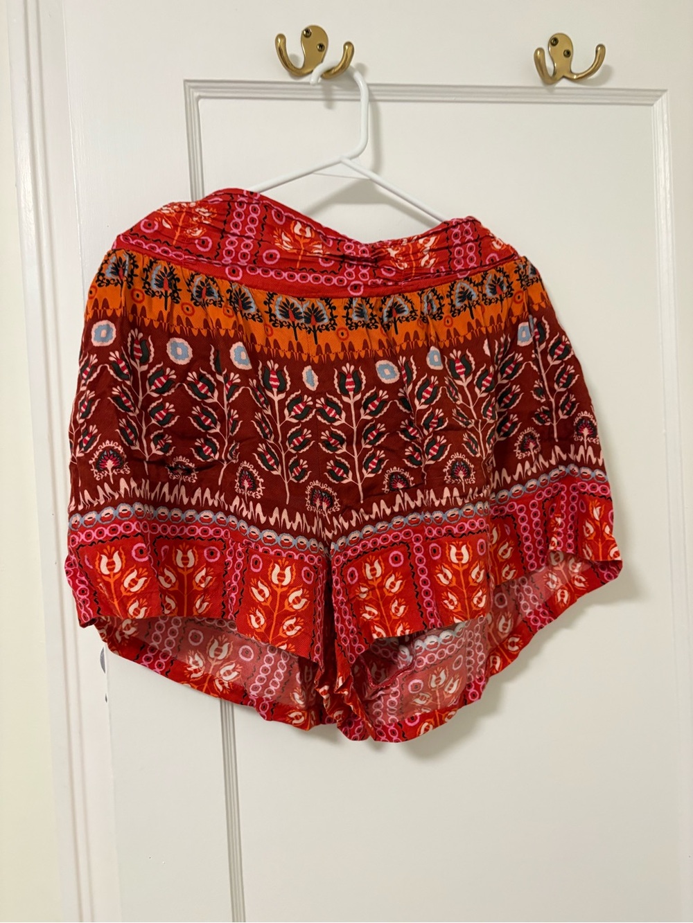 Anthropologie High-Waist Boho Floral Shorts in Red and Orange